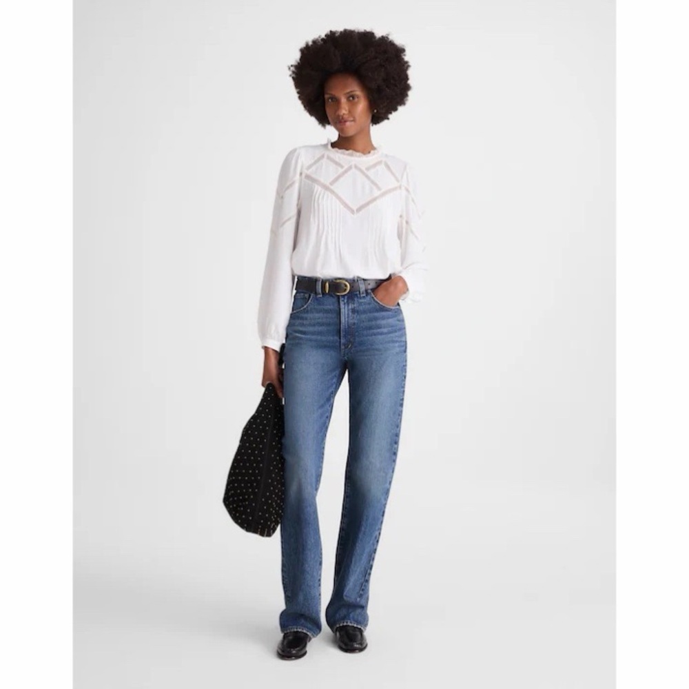 NWT! Madewell - Lace-Insert Mockneck Long-Sleeve Top - Winter White - Medium